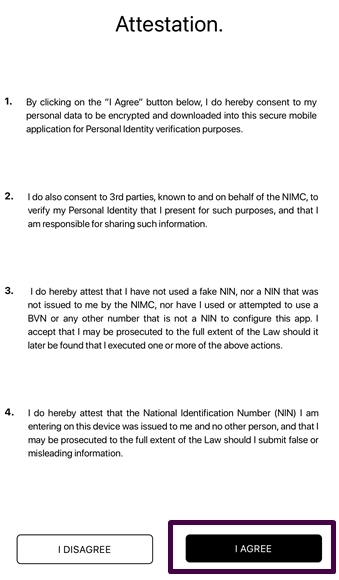 NIMC mobile app attestation agreement
