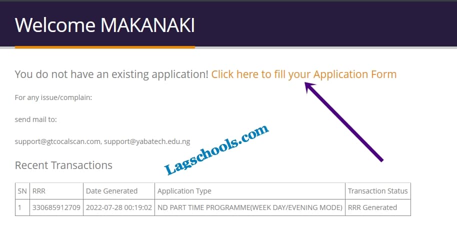 YABATECH application portal login
